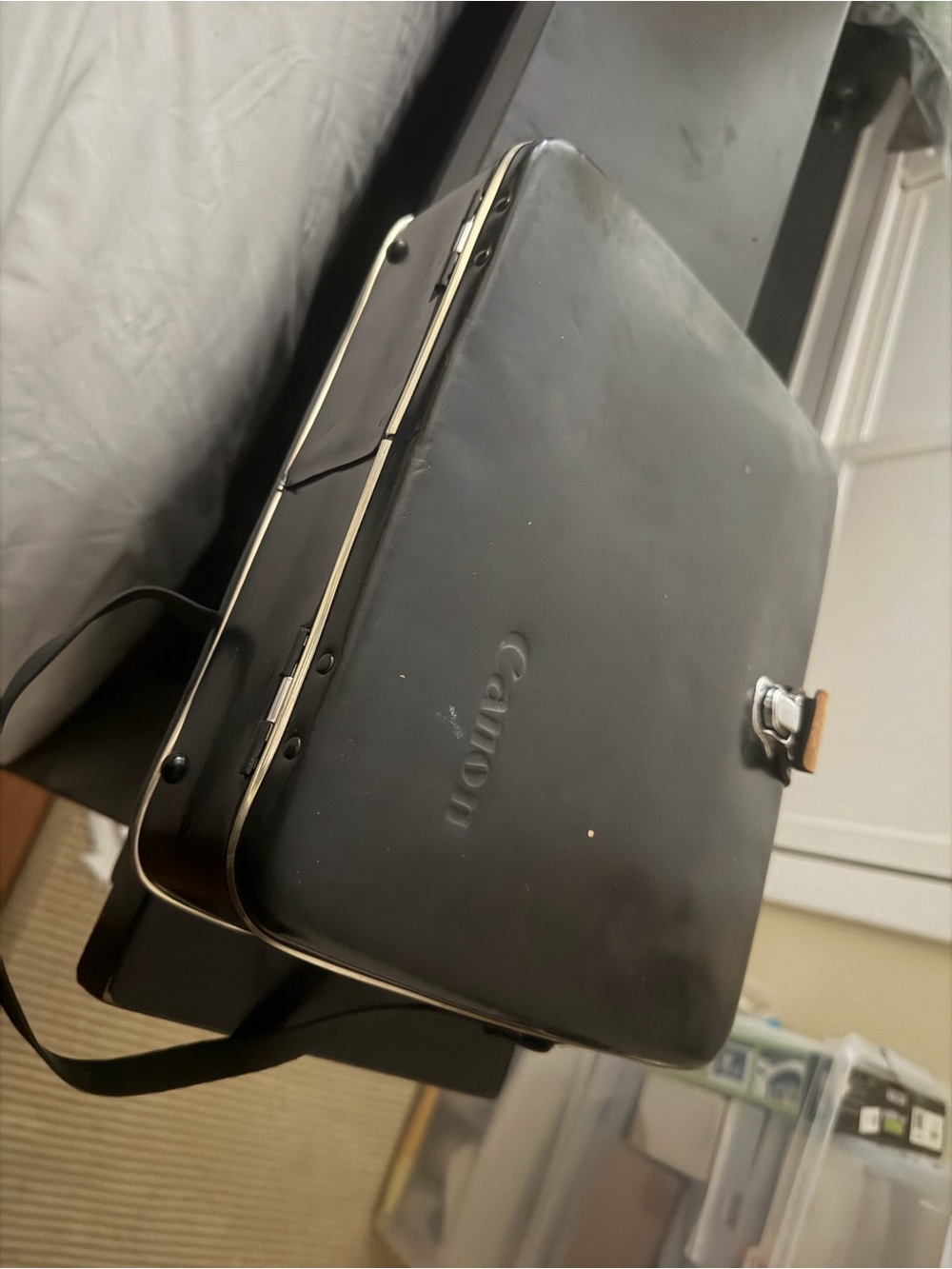 Vintage Retro Canon Black Leather Briefcase with Silver Trim